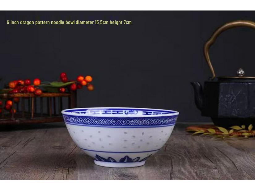 Niebiesko-biały porcelanowy zestaw miseczek Linglong w stylu retro (4-10 cali) – Idealny do ryżu, zupy lub makaronu.