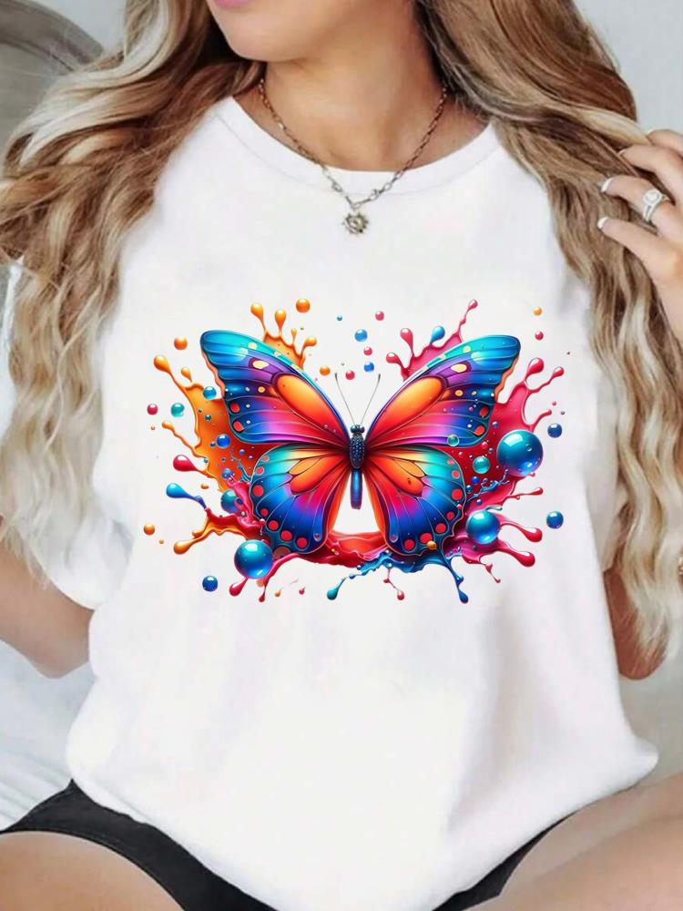 (Asian Size) Print Fashion Female Tee Top Women Clothing T Shirt sweet butterfly style trend Woman Short Sleeve Graphic T-shirts
