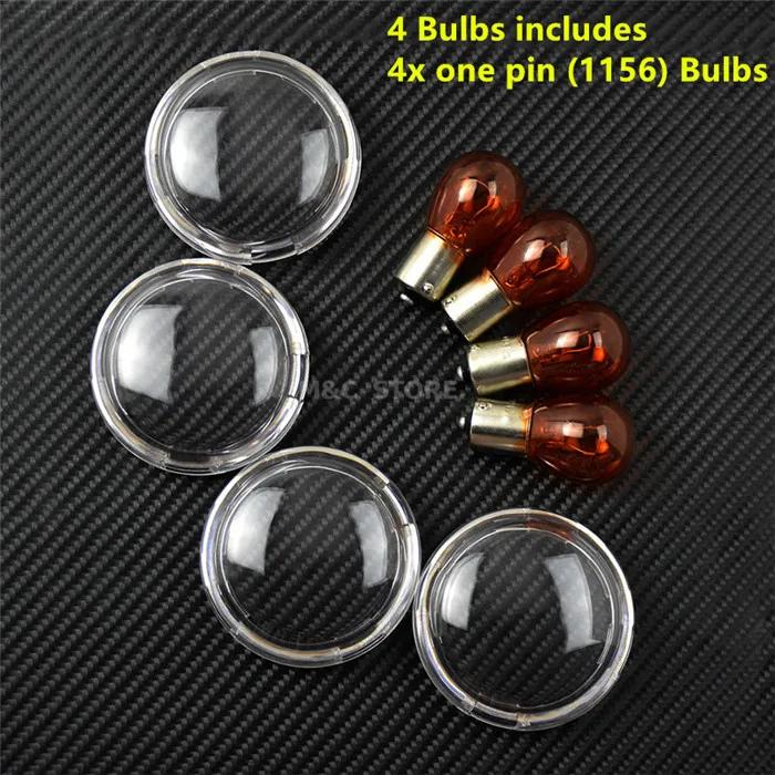4pcs Turn Signal Light Indicator Lens Cover With Light Bulb For Harley Touring Road King Sportster XL 883 Dyna Softail Heritage