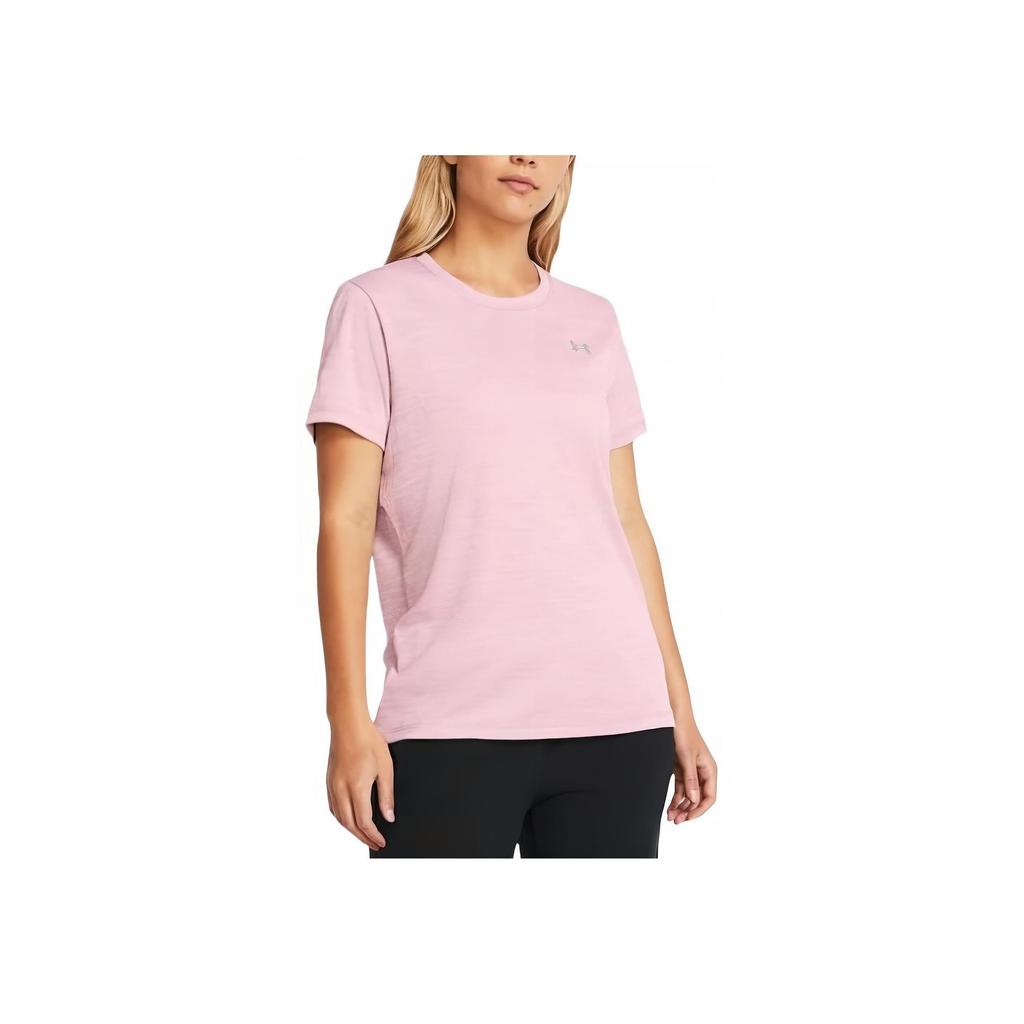 Under Armour Tech Twist Short Sleeve Logo Graphic Crew Neck T-Shirt Women Tops Light-Pink 1384244-697