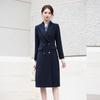 Women's Winter Professional Wool Coat, Dark Blue Mid-Length Double-Breasted Lapel Suit for Office Wear