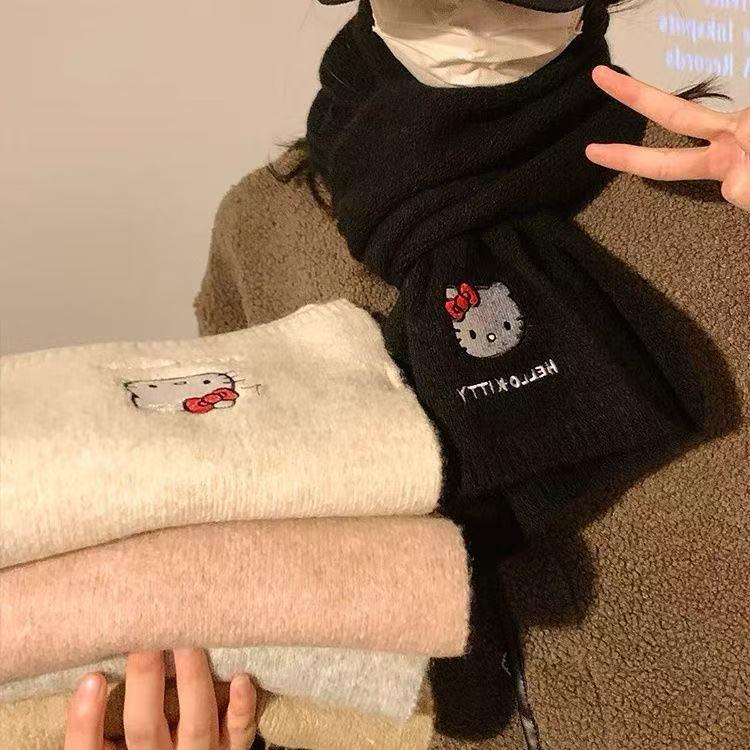 Niedlicher Kätzchen-Wollschal im japanischen Stil: Warmer, dicker, hautfreundlicher Winterschal für Damen