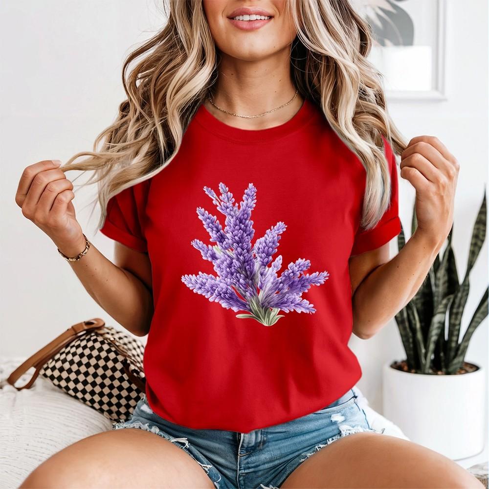 Lavender Floral Unisexs T Shirt Plants Watercolor Tee Garden Bloom Graphic Top