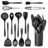 Black Silicone Cooking Utensils Set Non-Stick Pan Baking Tools Kitchenware Slotted Turner Spatula Spoon Food Tongs Kitchen Kit