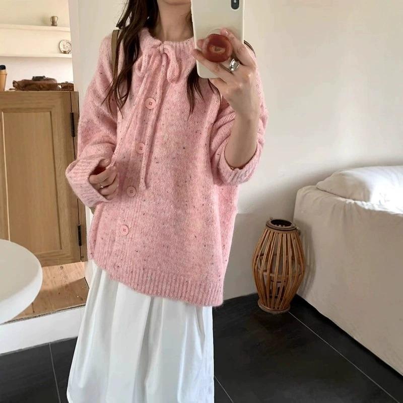 Gentle wind crew neck knitted cardigan autumn and winter new loose casual versatile and thin lazy wind sweater jacket