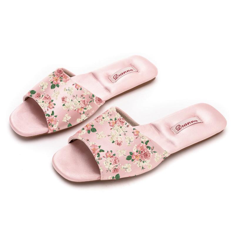 Open Toe Slides House Sandals for Women and Men Summer Satin Slip on Flat Sandals Indoor Outdoor Beach Shoes for Couple Dress Shoes Bedroom Slippers