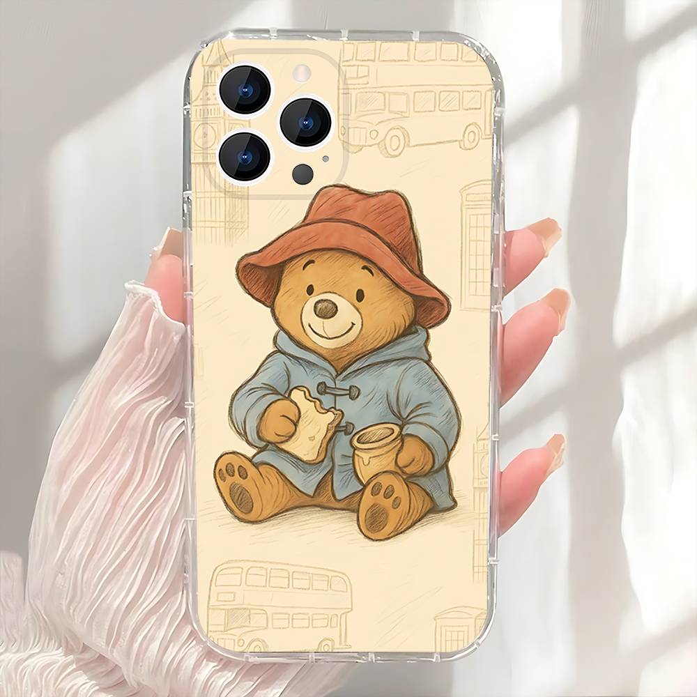 P-Paddington Bear Cute Phone Case For iPhone 17,16,15,14,13,12,11 Pro,Max,Plus,X,XS,XR,SE4,E Mini Transparent Soft Cover