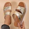 Gold Sequins Platform Sandals for Women 2025 Summer Rivet Decor Thick Sole Slippers Woman Size36 43 Wedge Slides Sandals