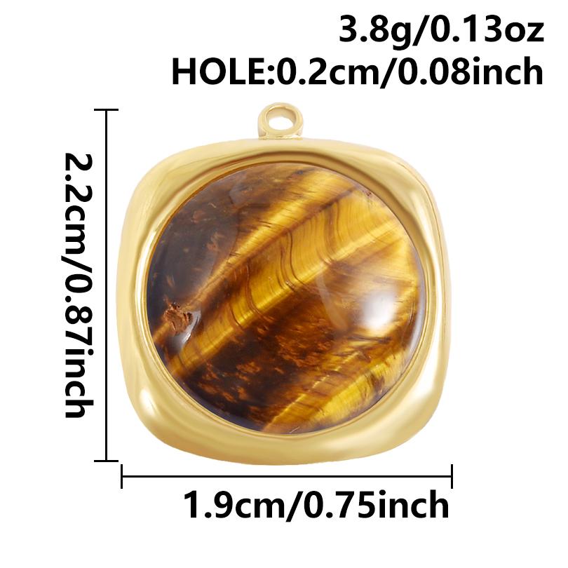 5pcs Real Natural Stone Tiger Eye Charm Sun Eye Oval Boho Pendant Gold Color Stainless Steel Pendants For Jewelry Making Finding