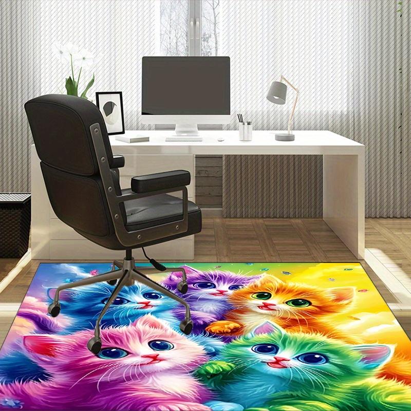 Colorful Kitten Rug for Kids' Playroom  Whimsical Cat Patterned Carpet  Fun and Bright Nursery Floor Decor Skid Resistant Carpet