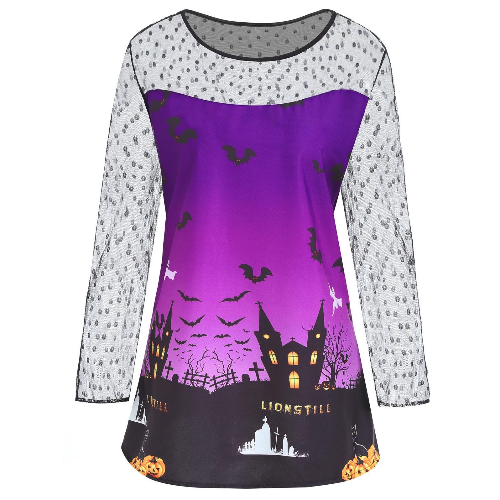 Cross-border European and American tops bat print party cosplay goth clothes cosplay ladies t-shirt halloween S фиолетовый