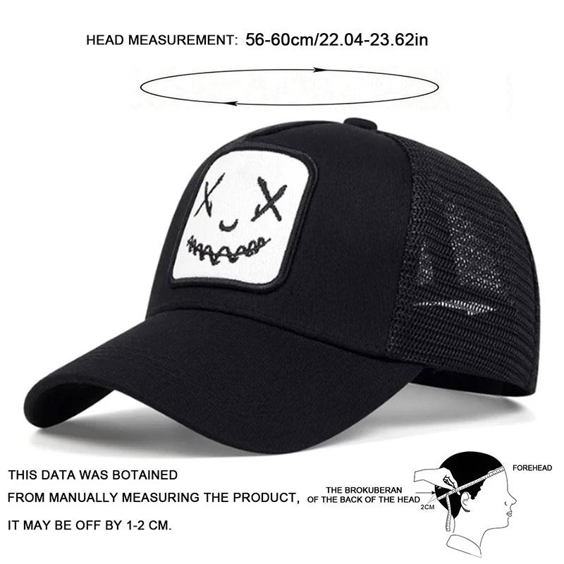 Cappellini da Baseball Ricamati Faccina Sorridente per Uomo Donna Cotone Regolabile Snapback Cappelli Hip Hop Rete Cappello Estivo Cappello da Sole per Esterno Cappelli da Papà