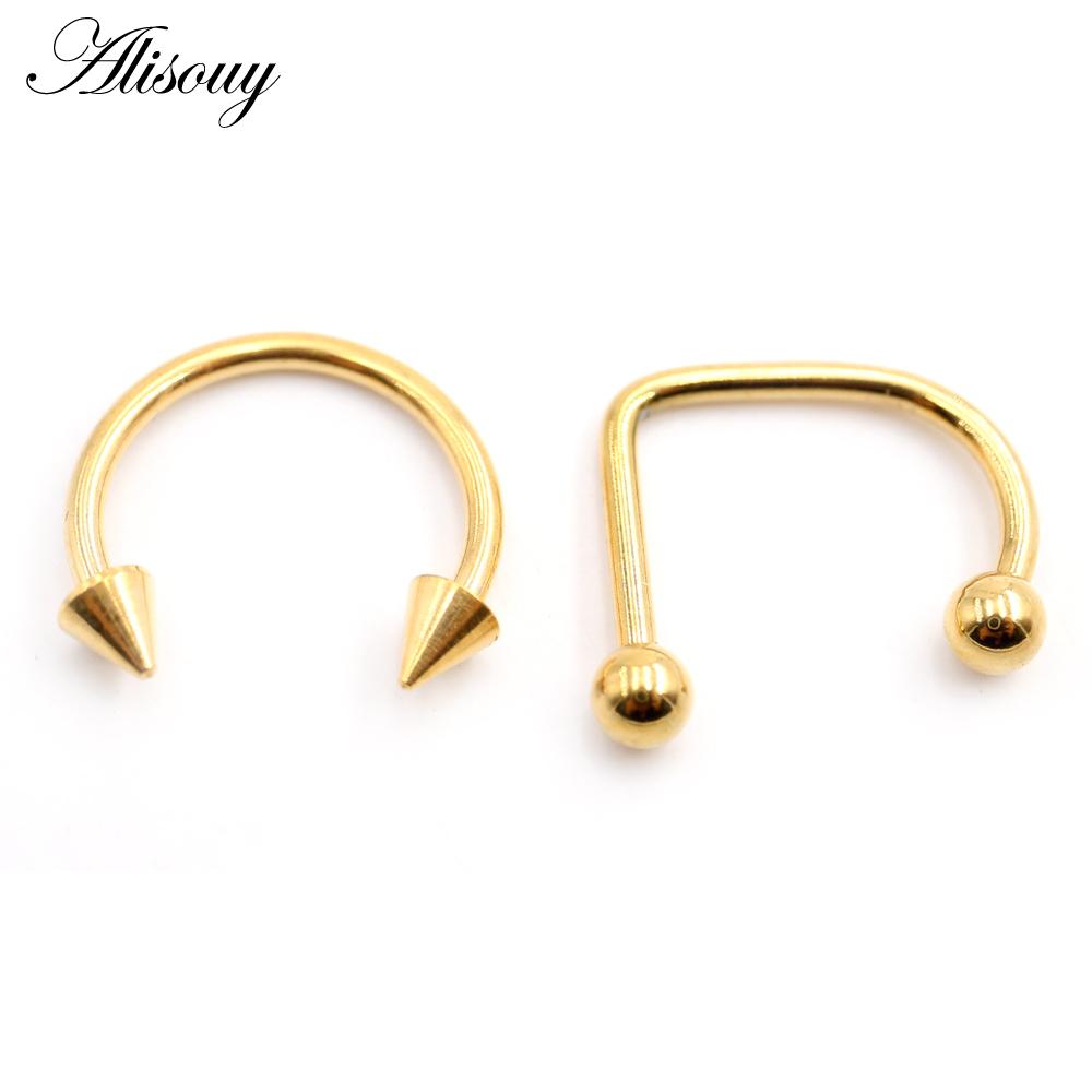 

Alisouy 2 шт., шарик-подкова из нержавеющей стали, шип, губная губа, кольцо в носу, перегородка, ушной хрящ, козелок Daith, ювелирные изделия для пирсинга
