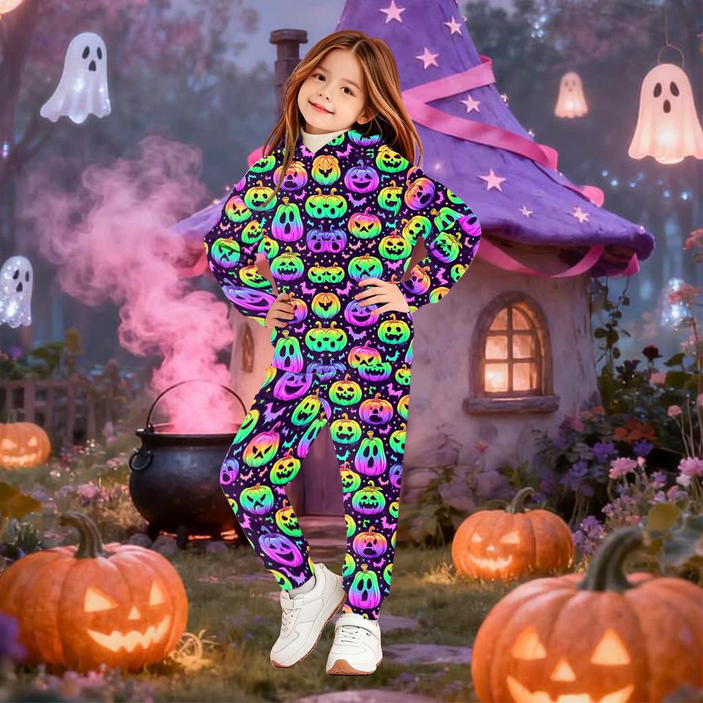 Kids Hoodie and Pants Set Halloween Print Pullover Sweatshirt for Boys Girls