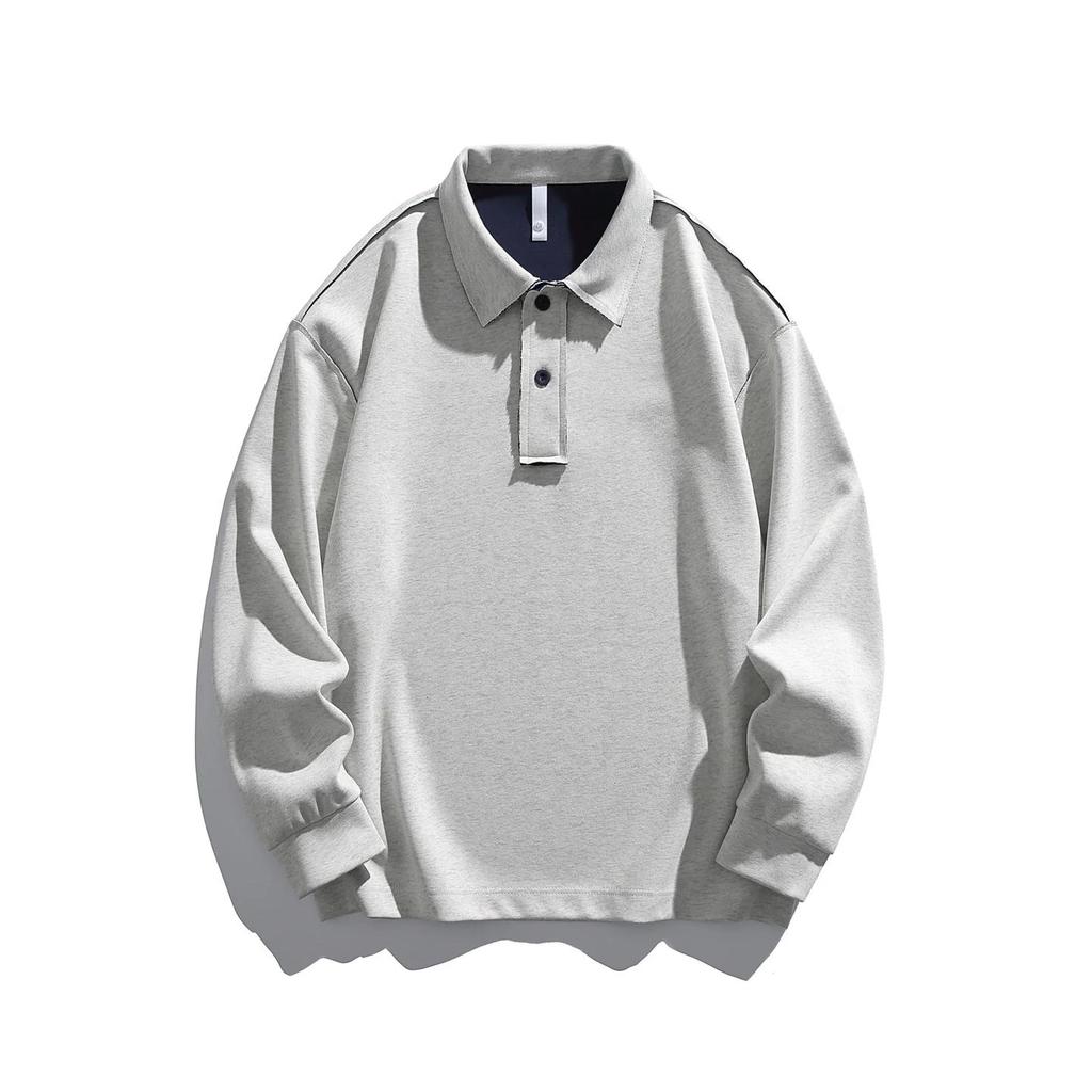 2026 Spring Men Loose Cotton Polo Shirt American Men Button Design Hoodies Man Turn-Down Collar Pullover Casual Unisex Uniform