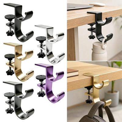 Clamp-on Desk Side Bag Hook Aluminum Alloy Bag Holder Portable Table Hanging Hook Office