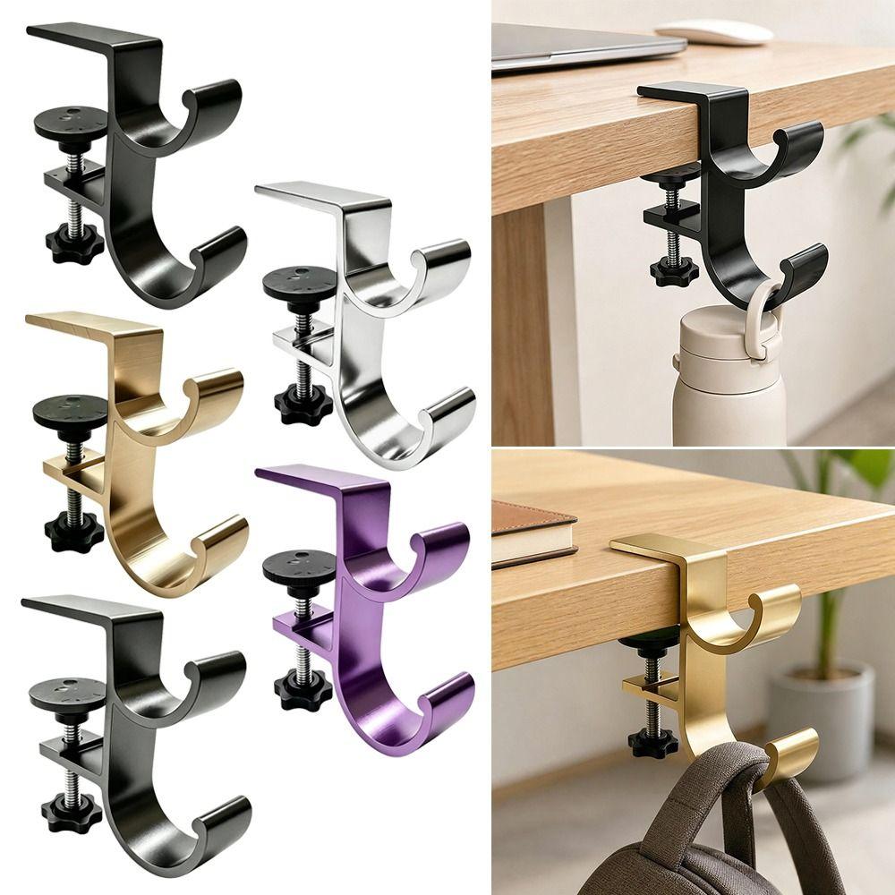 Clamp-on Backpack Hanger Double-Hook Table Edge Storage Hook Durable Table Hanging Hook  Dormitory