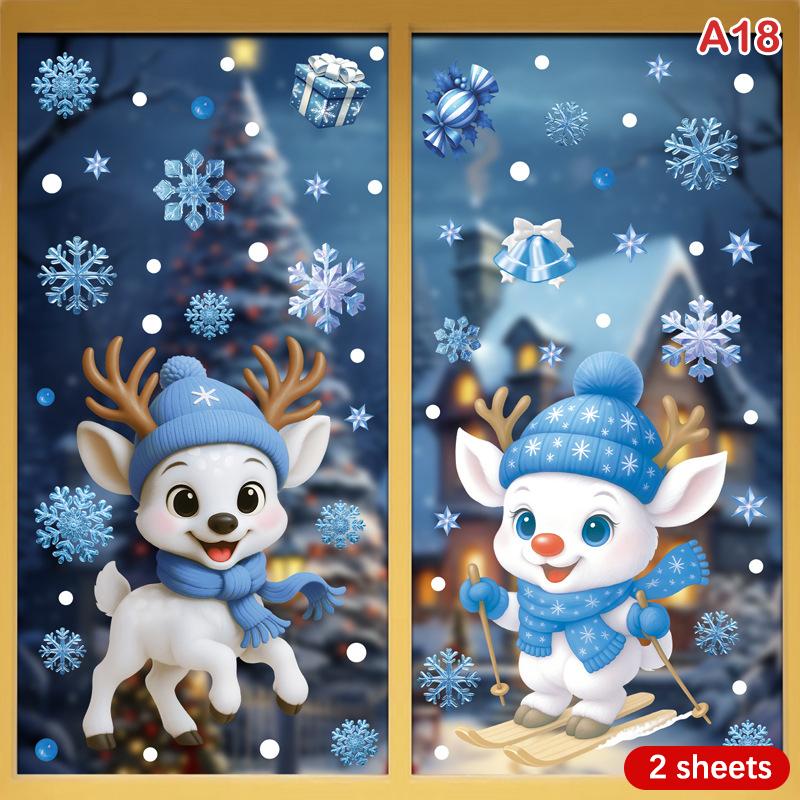 Christmas Blue Snowman Window Stickers Santa Claus Bird Snowflake Elk Ornaments Merry Christmas 2025 Happy New Year 2026