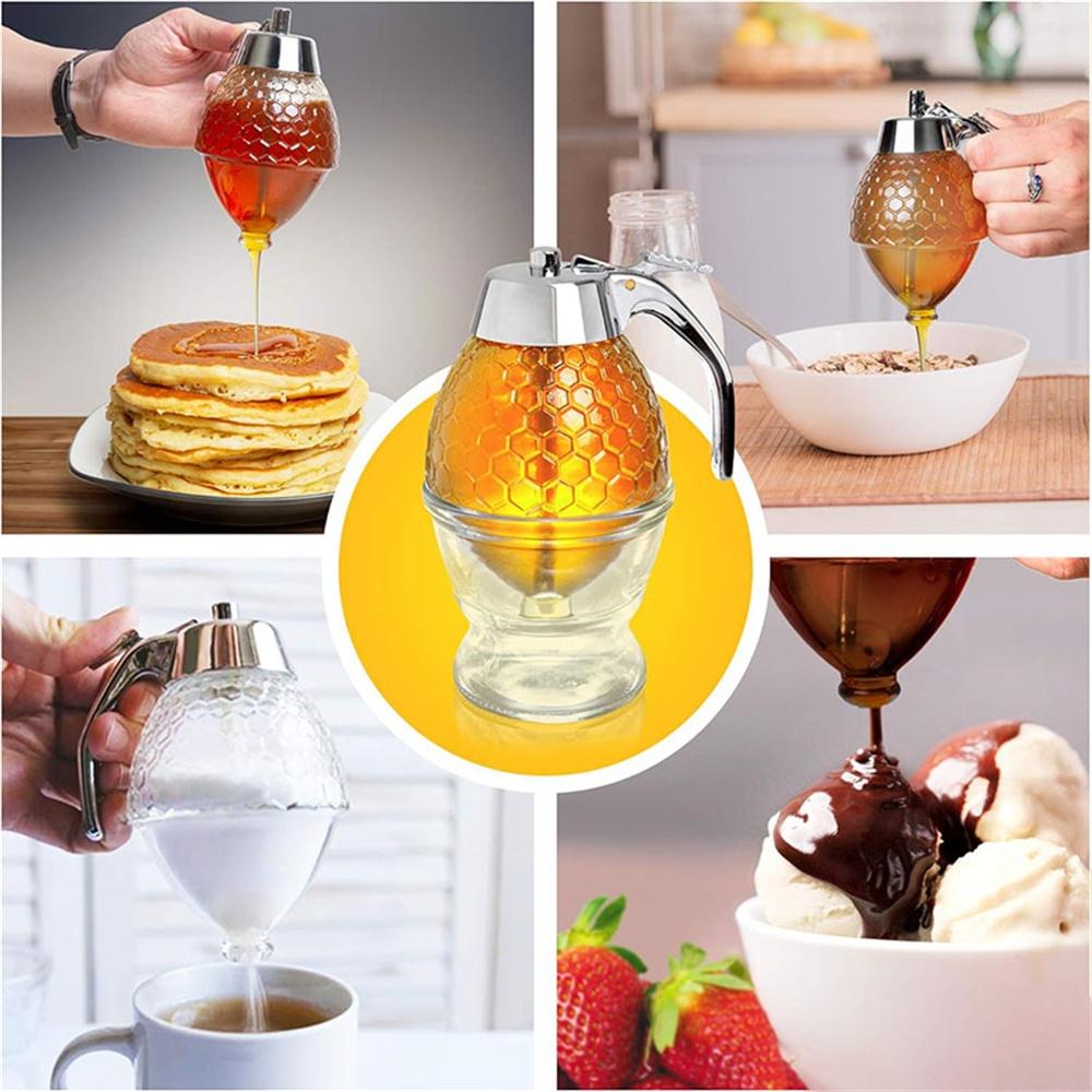 1pack Honey Dispenser No Drip Acrylic with Stand Honey Container Coffee Syrup Dispenser Honey Jar Container Kitchen Accessories