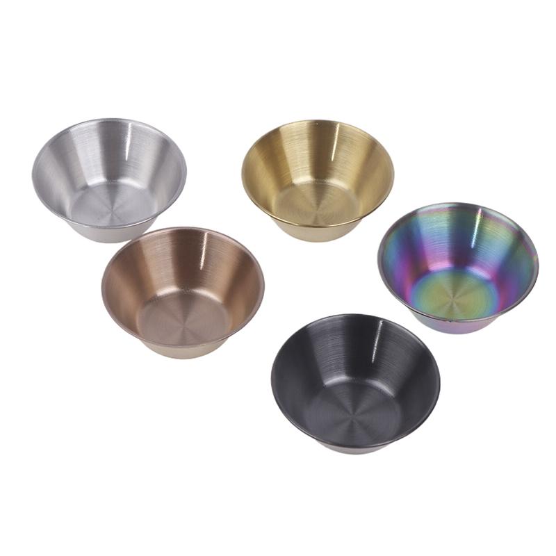 1Pc Stainless Steel Small Round Seasoning Dish  Pot Dipping Bowl Soy Sauce Cup Sushi Vinegar Soy Saucer Container Tray