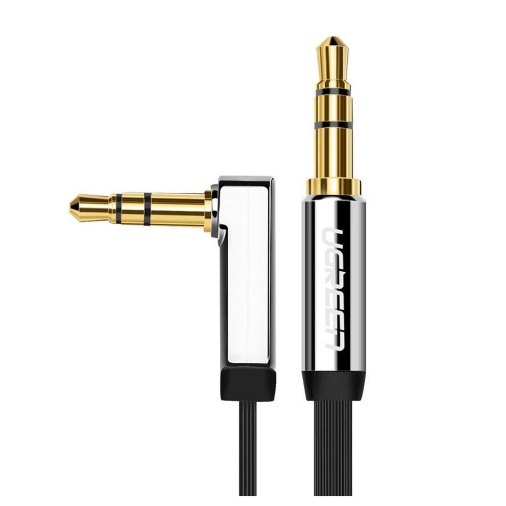 Kątowy Kabel Mini Jack 3,5Mm Aux Ugreen  Av119 Płaski 1M (Czarny)