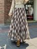 Retro Checkered Elastic Waist Chiffon Skirt In Coffee Color