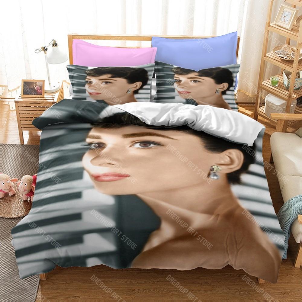 Audrey Hepburn Bedding Set,Goddess of Elegance Printed Decorative Gifts,Microfibre Duvet Cover and Pillowcases