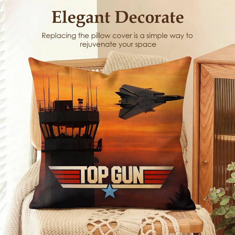 Movie TTop Gun Cushion Cover Natural Linen Organic Fabric DoubleSided Printing Sofa Home Decor Gift Pillow Case