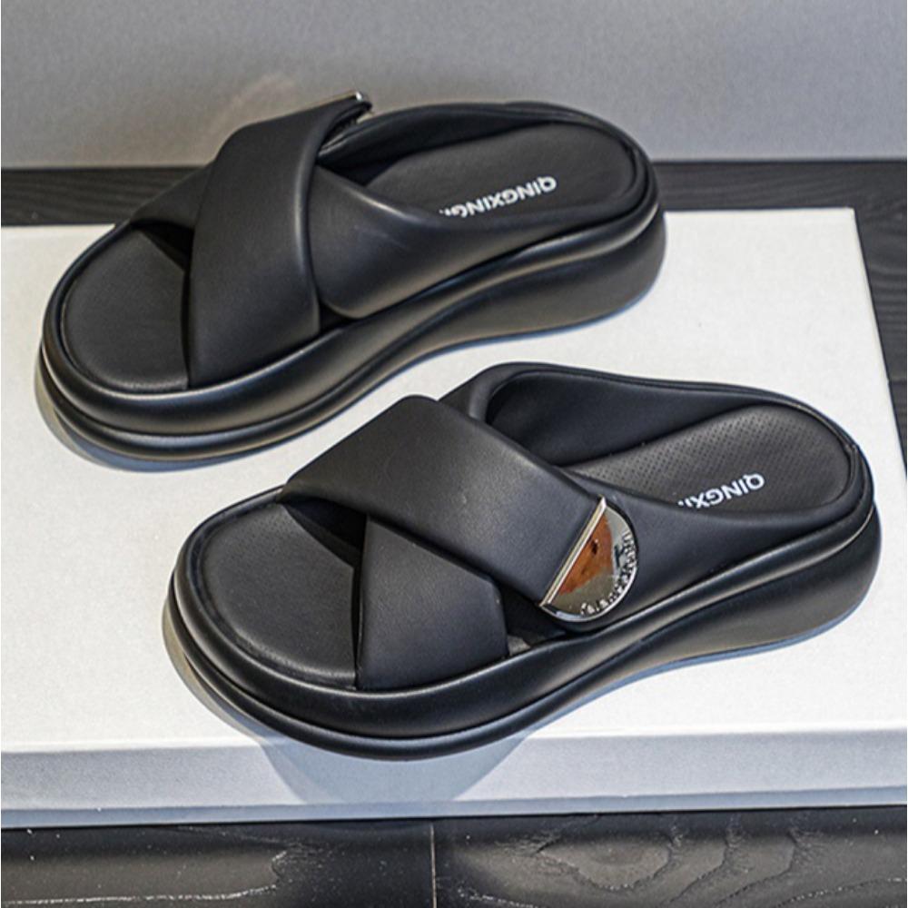 Dicke Sohlenslipper für Damen 2026 Sommer Neu Kreuzriemen Mode Damen Brot-Sandalen Einteilige Slipper Damenschuhe Slipper
