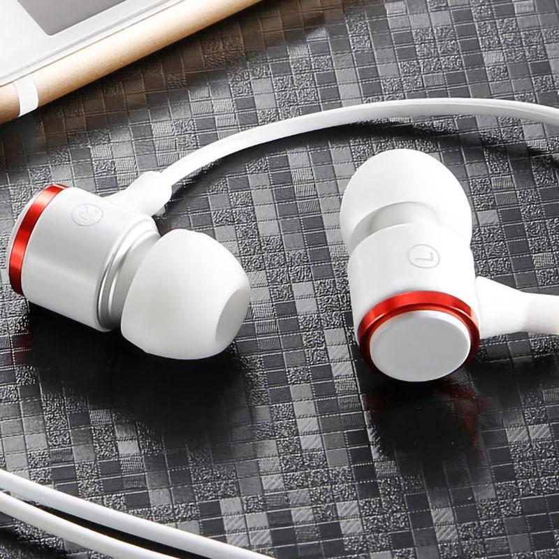 Wired Earphone Noise Reduction HiFi Heavy Bass Earbuds Headphone with Microphone for Phone PC Laptop White