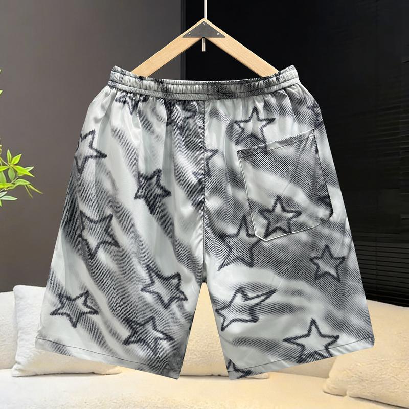 Men's Plus Size Star Print Tie Dye Casual Shorts – Elastic Waist Drawstring Loose Fit Summer Shorts (5XL-11XL)