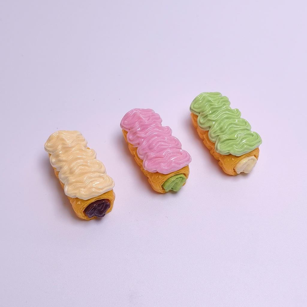 100PCS Cream Long Bread Series Miniature Flat Back Resin Cabochons for Hairpin Scrapbooking DIY Home Decor Craft Accessories