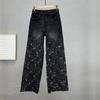 Beaded Diamond-embellished Denim Wide-leg Pants for Women, Summer New High-waisted Loose Lace Cutout Extended Pants Trendy