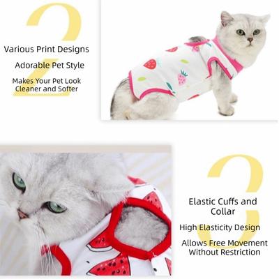 Roupa de Recuperação para Gatos com Estampa de Frutas Alta Elasticidade Respirável Pet Colete Anti-Lambedura Macio Confortável Macacão para Gato