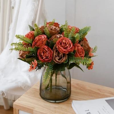 5-Head Artificial Peony Flower Arrangement Table Decoration Simulation Flowers Bouquet DIY Fake Peony Silk Flower