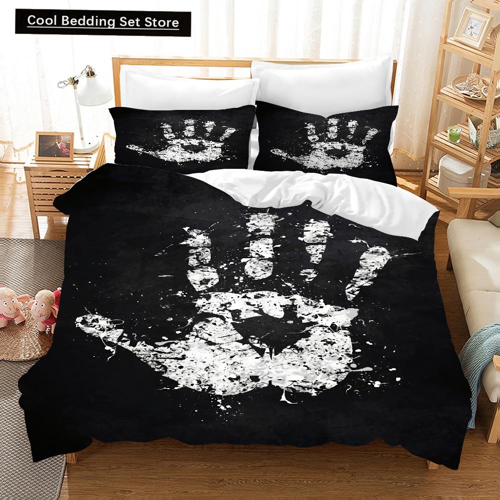 Halloween King Queen Duvet Cover Horror Blood Hand Bedding Set for Teens Scary Red Blood Stains 2/3pcs Polyester Quilt Cover