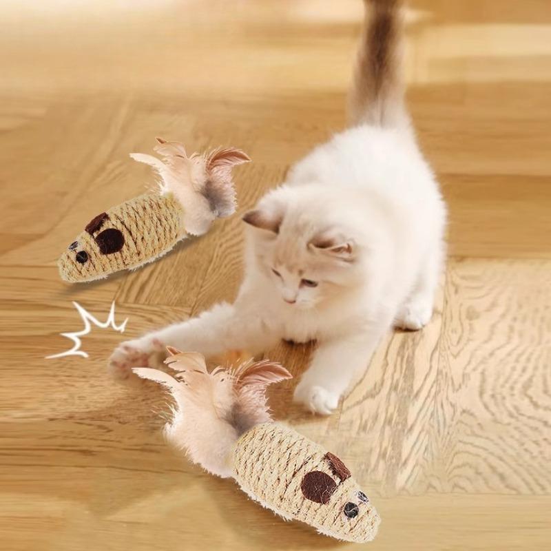 4PCS Sisal False Mouse Cat Toy Bite Resistance Interactive Cat Toy Simulation Mice Sound Kitten Self-Playing Toy Cats Toy