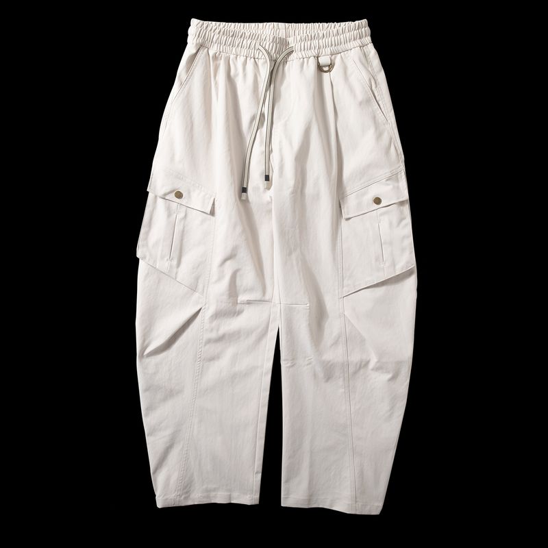 Men's Cargo Pants Spring and Autumn New Trendy American High Street Style with Large Pockets, Unique Design, Loose Casual Wide-Leg Pants