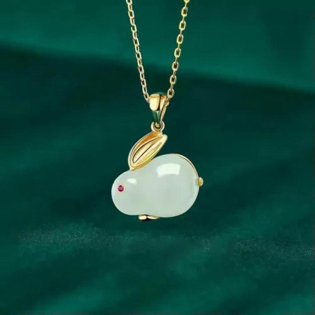 RSAMD 1PC/Pair Rabbit Necklace Bracelet Earring Ring Lucky Jade Rabbit Pendant Jeweljo-A2