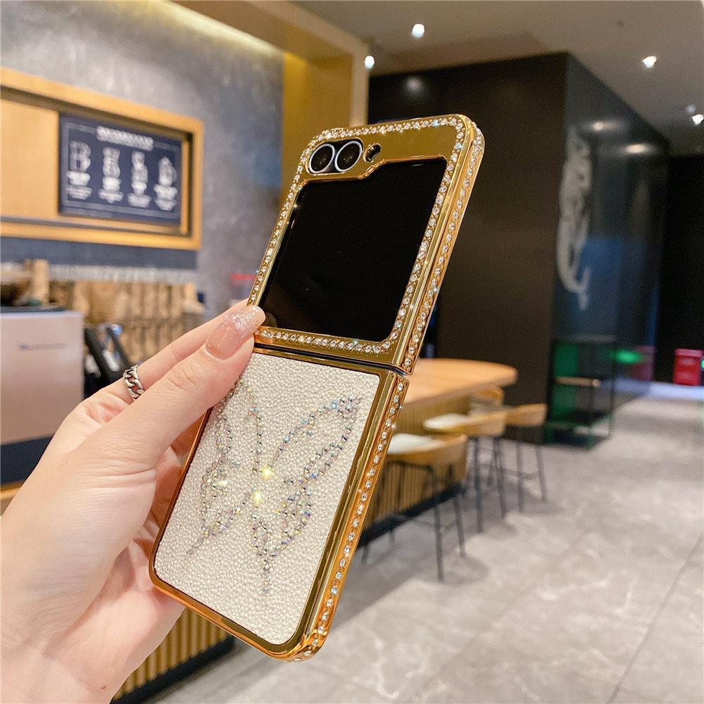 Glitter Bling Diamond Electroplating Phone Case For Samsung Galaxy Z Flip 6 Flip 5 Flip 4 3 Butterfly Bear Leather Cover