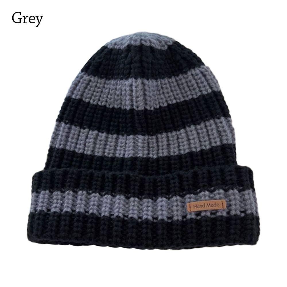 Thickened Winter Hats Stripe Knitted Hat Fashion Bonnet Cap  for Men Women