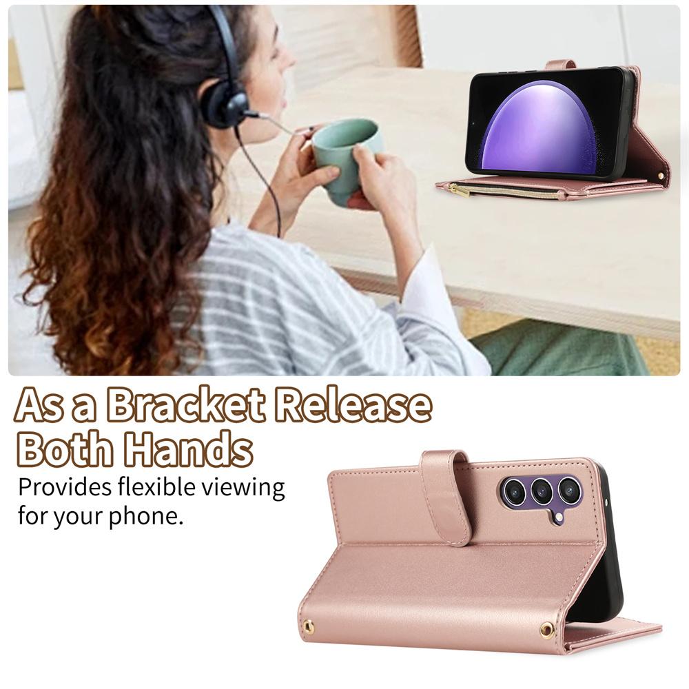 Crossbody Leather Necklace Rope Zipper Wallet Phone Case for Samsung S25 20 S24 S23 Ultra S22 S21 FE S20 Plus 10 Pro Cover