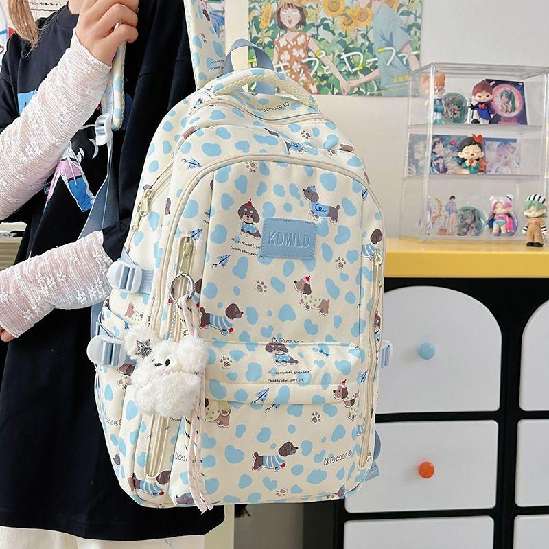 

Красивый Легкий Школьный Рюкзак для Старшеклассниц Большой Вместимости с Мультяшным Принтом для Старшеклассников и Учеников Начальной Школы Кампусный Рюкзак Blue + five-star puppy