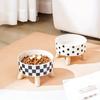 Pet Food Bowl Dog Cat, Black White Dots Checkerboard Stainless Steel Elevated Pet Feeding Drinking Supplies