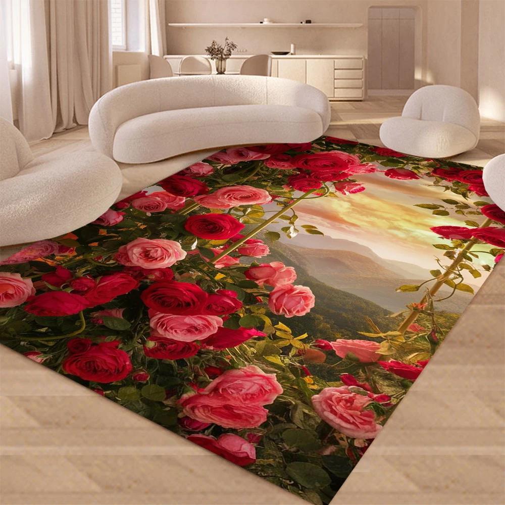 Red Rose Carpet Rug for Home Living Room Bedroom Sofa Doormat Decor,kids Game Area Rug Floor Mat Gift