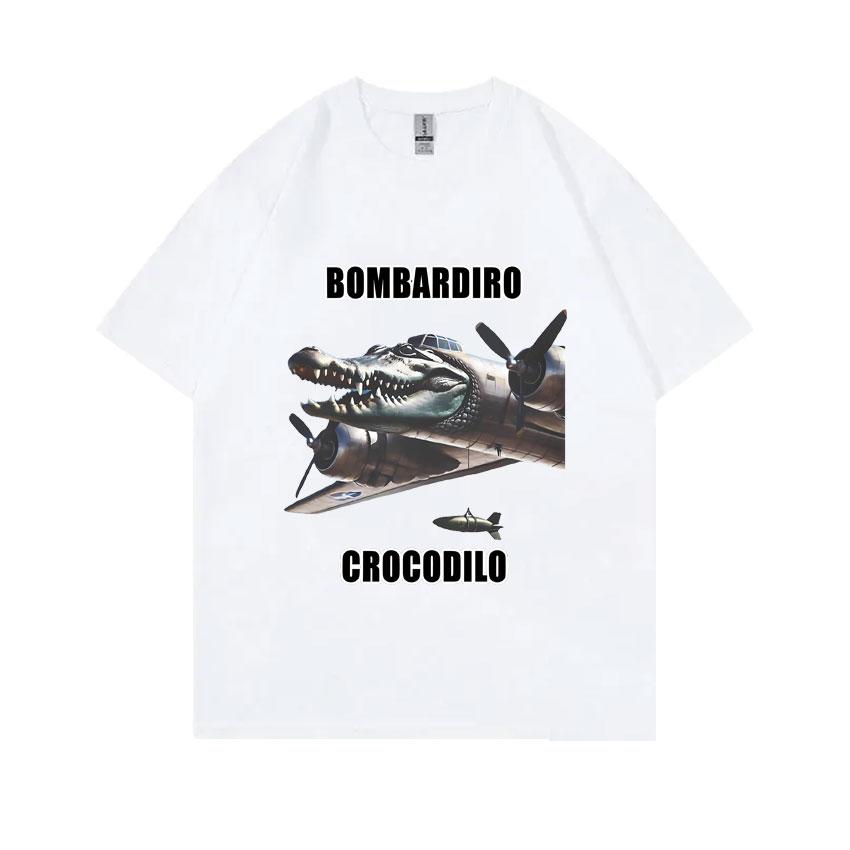 Bombardiro Crocodilo Funny Crocodile Plane Bomber Meme Graphic T-shirts Men Hilarious Humor Brain Rot Tops 100% Cotton T Shirts