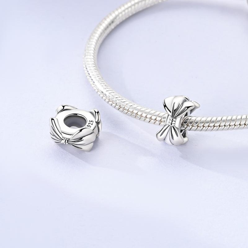 Original Copper Women Bow Charms Bead Zirconium Pink Rosette Pendants Fit Bracelets Diy Jewelry Lover Friend Gift