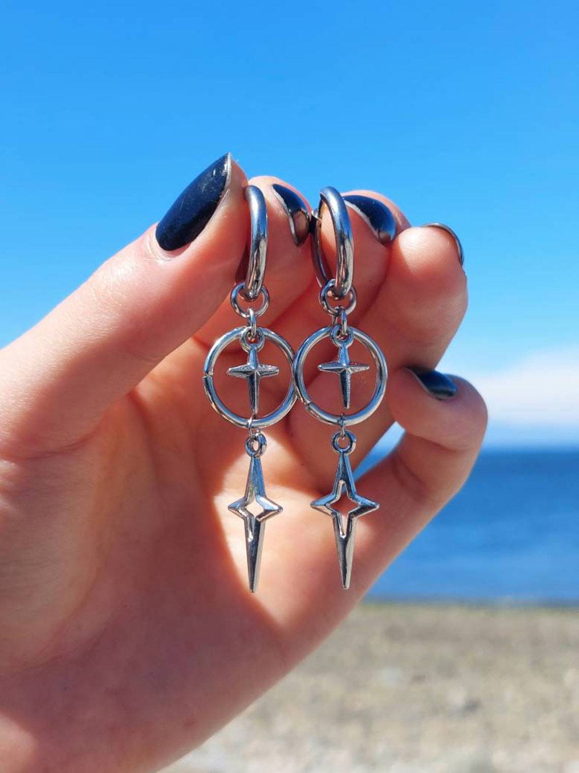 

Gothic Punk Silver Color Ring Star Hollowed-out North Star Long Dangle Earrings for Women Hip-hop Trend Jewelry Gift Low Allergy
