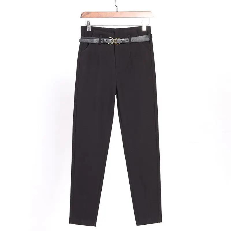Autumn and Winter Women's Solid High Waist Button Harem Thick Sashes Skinny Fashion Casual Office Lady All Match Trousers