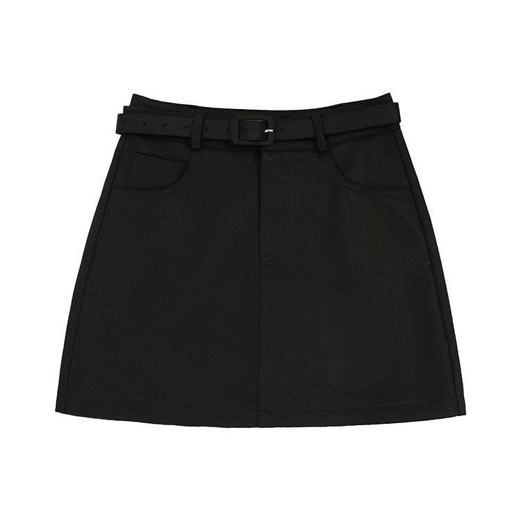 Fei Yuan A-line Skirt for Women with Belt and Double Pockets - Anti-exposure, Solid Color, Short, Petite Fit.